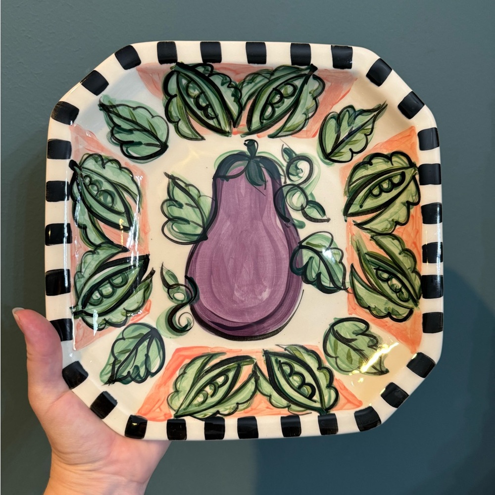 Vintage VICKI CARROLL Pottery Bob Appetite "EGGPLANT" Octagonal Bowl 10X10” 1995